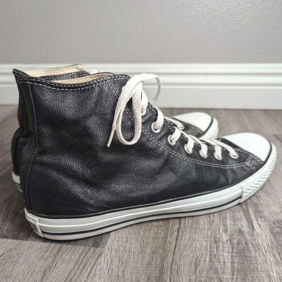 Converse All Star black leather hi-top sneakers skater shoes mens 11 women 13 - Picture 7 of 10